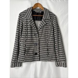 Chicos Womens Jacket Sz‎ 2 (12) Black & White Button Up Blazer